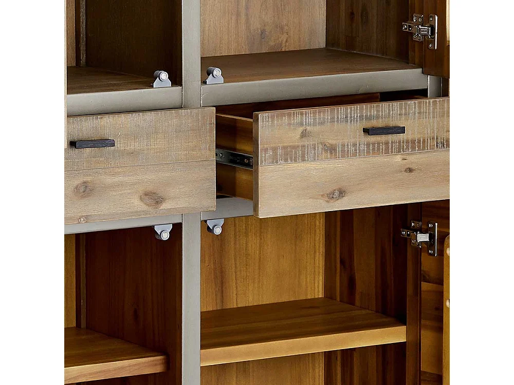 Wohnzimmervitrine aus Akazie und Stahl 110 cm breit