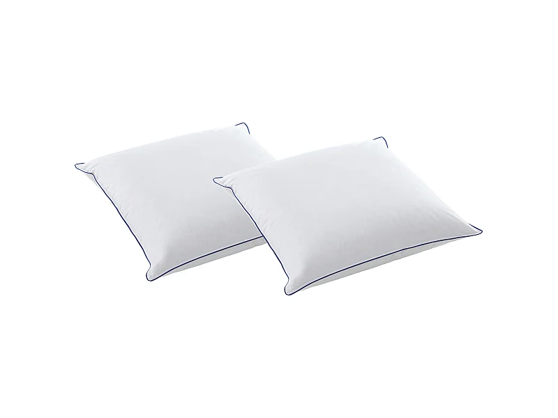 Weiche Anti-Milben-Kopfkissen 2er-Set - 65 x 65 cm - Satinbezug 120 Fäden/cm² - Füllung 300 g/m² - Weiß mit blauer Ziernaht - PRESTIGIA von Palacio