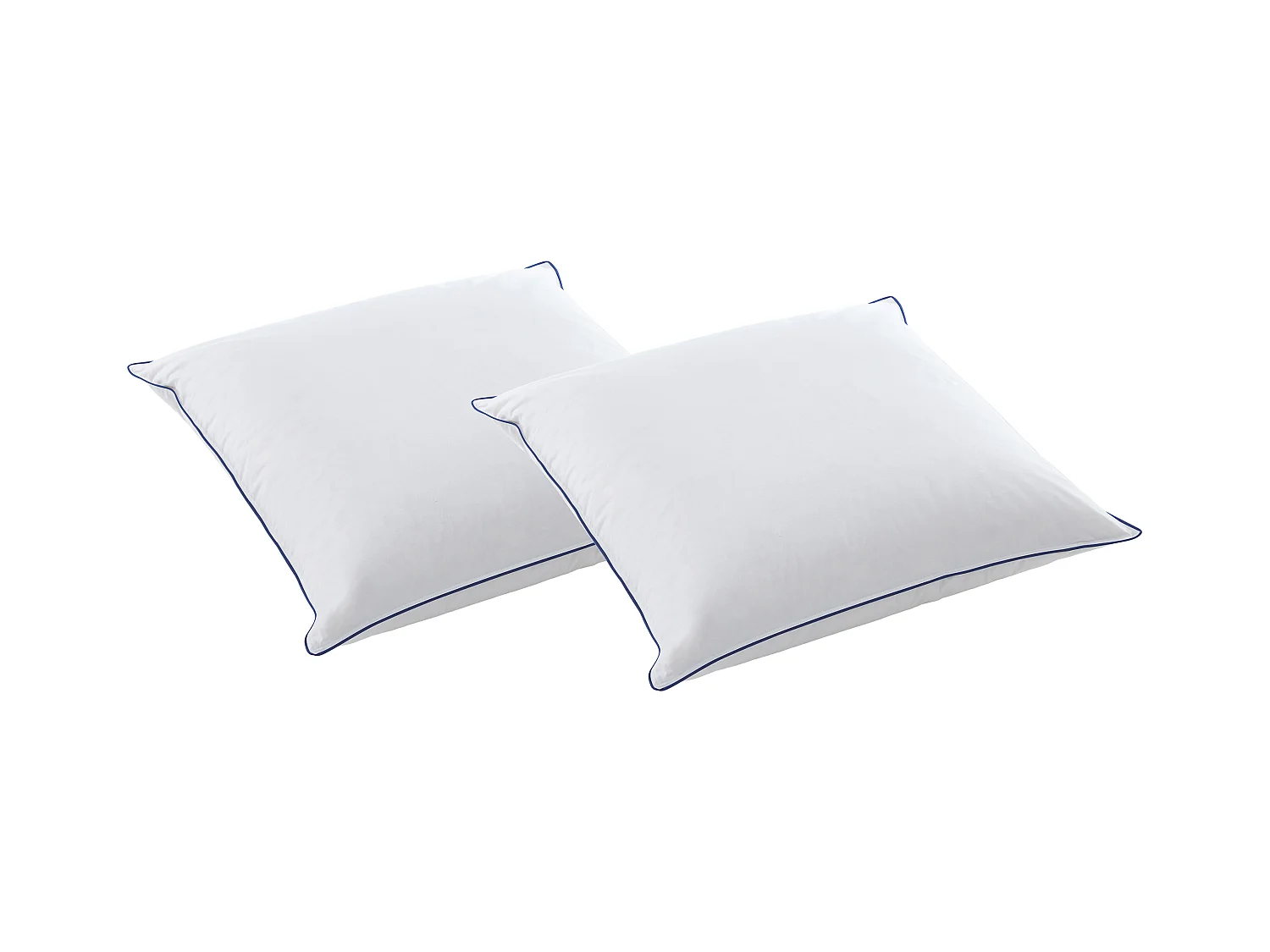 Lot de 2 oreillers moelleux anti-acariens - 65 x 65 cm - enveloppe satin 120 fils/cm² - garnissage 300gr/m² - Blanc passepoil bleu - PRESTIGIA de Palacio