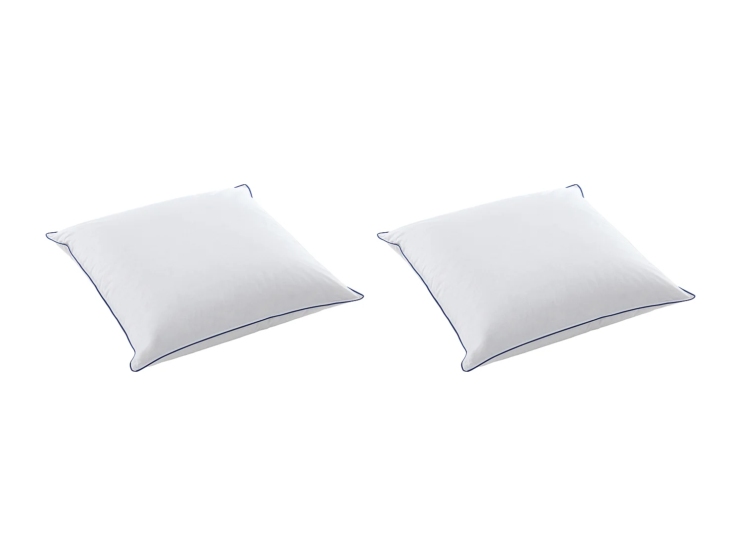 Lot de 2 oreillers moelleux anti-acariens - 65 x 65 cm - enveloppe satin 120 fils/cm² - garnissage 300gr/m² - Blanc passepoil bleu - PRESTIGIA de Palacio