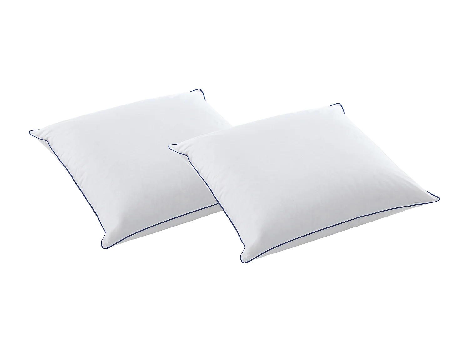 Lot de 2 oreillers moelleux anti-acariens - 65 x 65 cm - enveloppe satin 120 fils/cm² - garnissage 300gr/m² - Blanc passepoil bleu - PRESTIGIA de Palacio