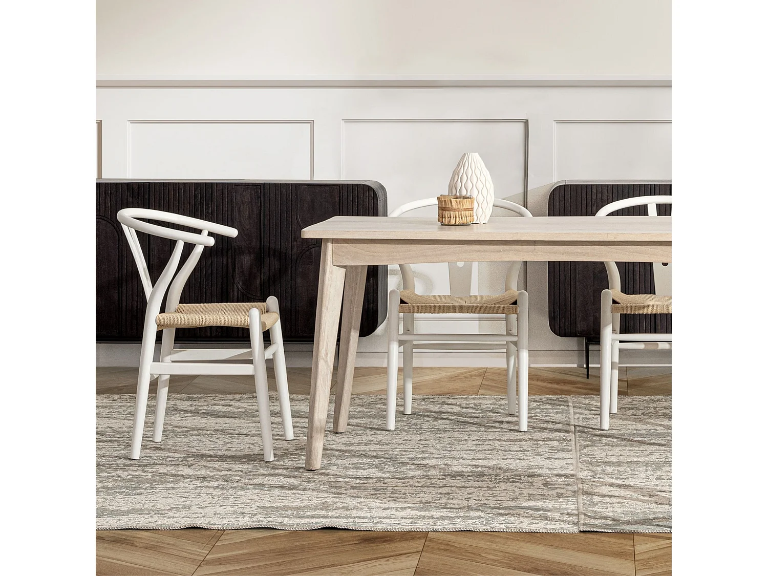 Chaise de salle à manger en bois blanc et assise tressée - KEA