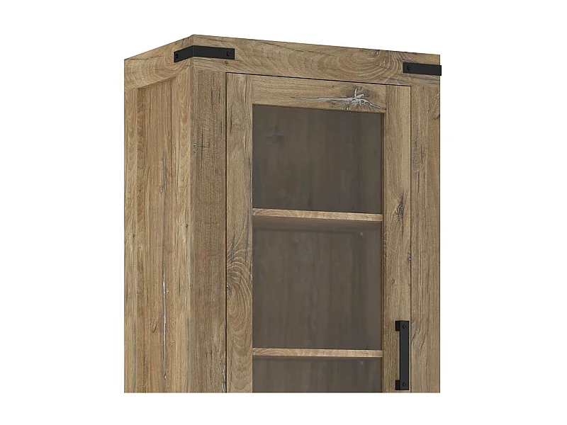 Wohnzimmervitrinenschrank Landhaus in Eiche dunkel 200 cm hoch