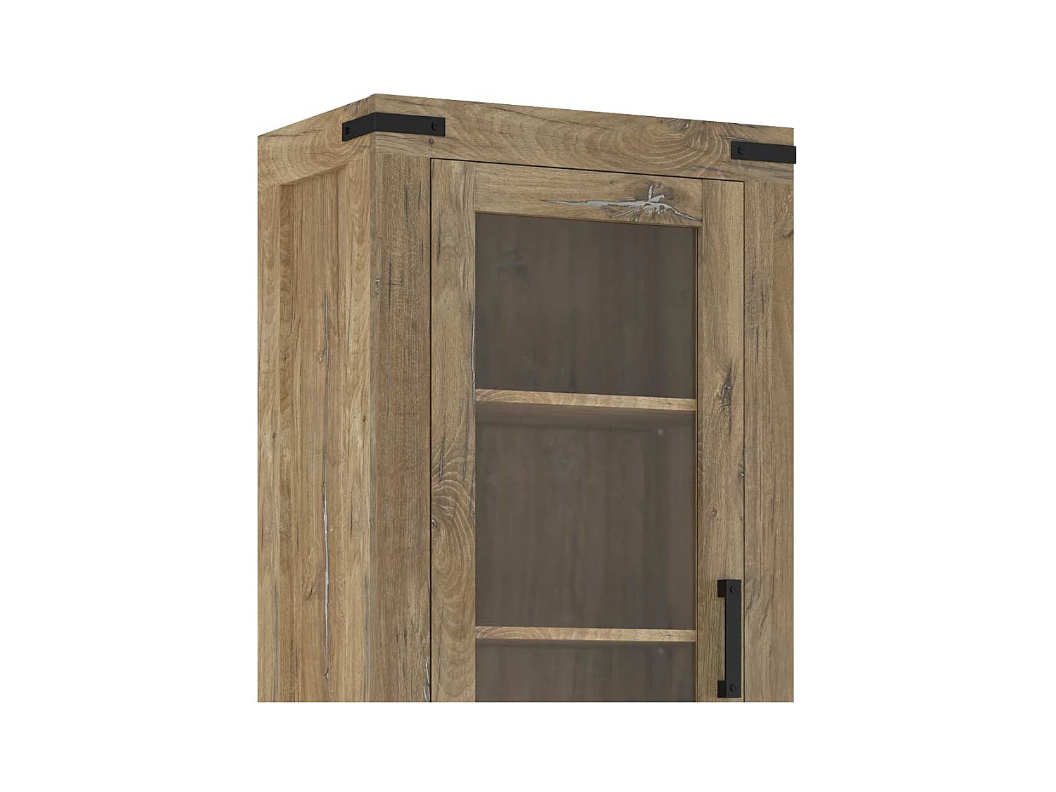 Wohnzimmervitrinenschrank Landhaus in Eiche dunkel 200 cm hoch