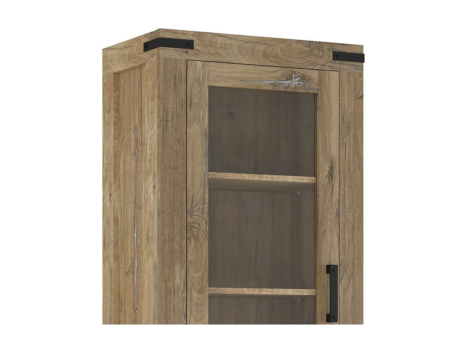 Wohnzimmervitrinenschrank Landhaus in Eiche dunkel 200 cm hoch