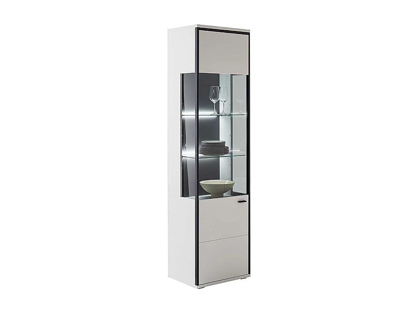 Esszimmervitrinenschrank weiss in modernem Design 199 cm hoch