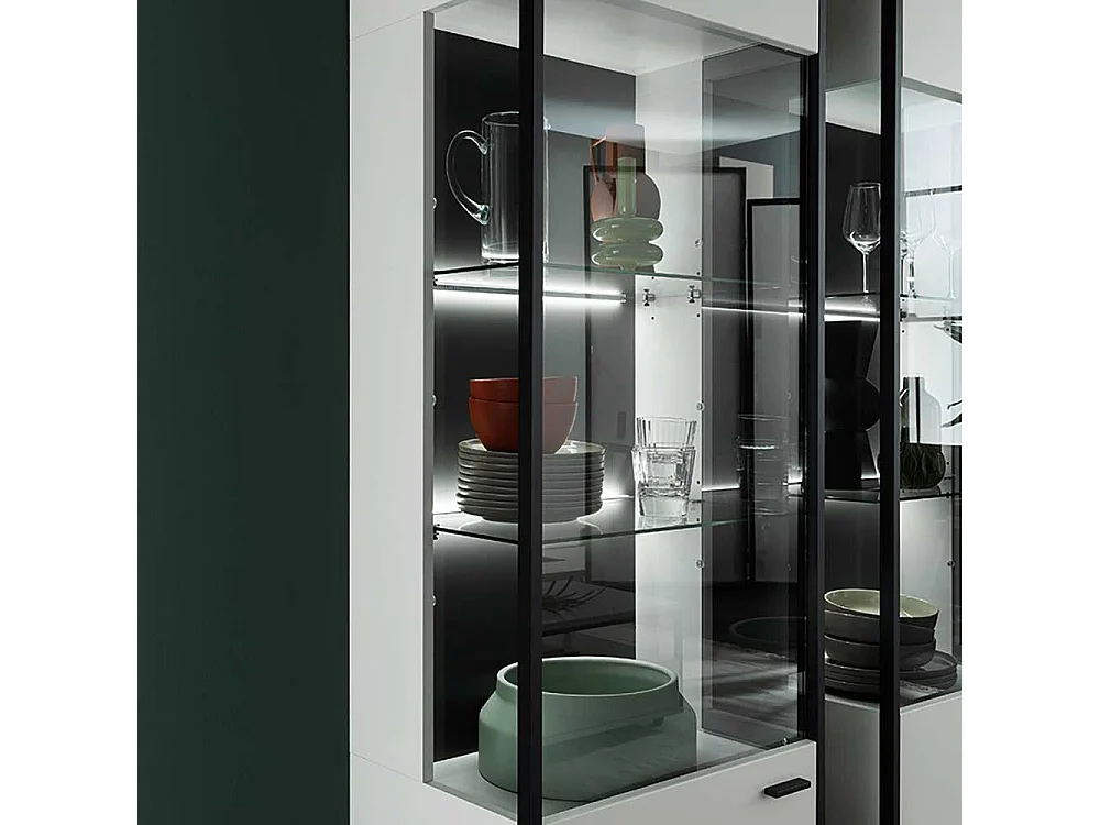 Esszimmervitrinenschrank weiss in modernem Design 199 cm hoch
