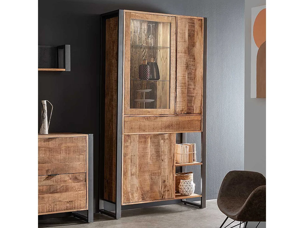 Wohnzimmervitrinenschrank im Industry und Loft Stil Recyclingholz