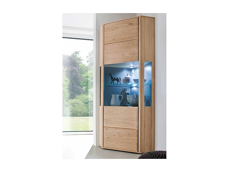 Eckvitrineneschrank aus Eiche Bianco LED Beleuchtung