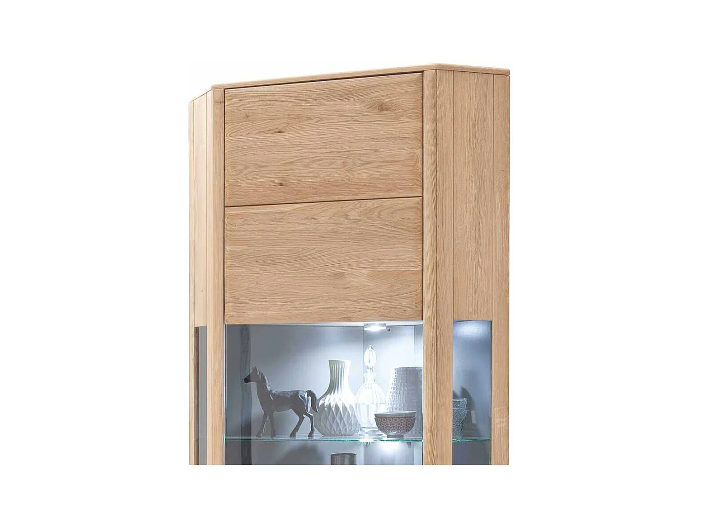 Eckvitrineneschrank aus Eiche Bianco LED Beleuchtung