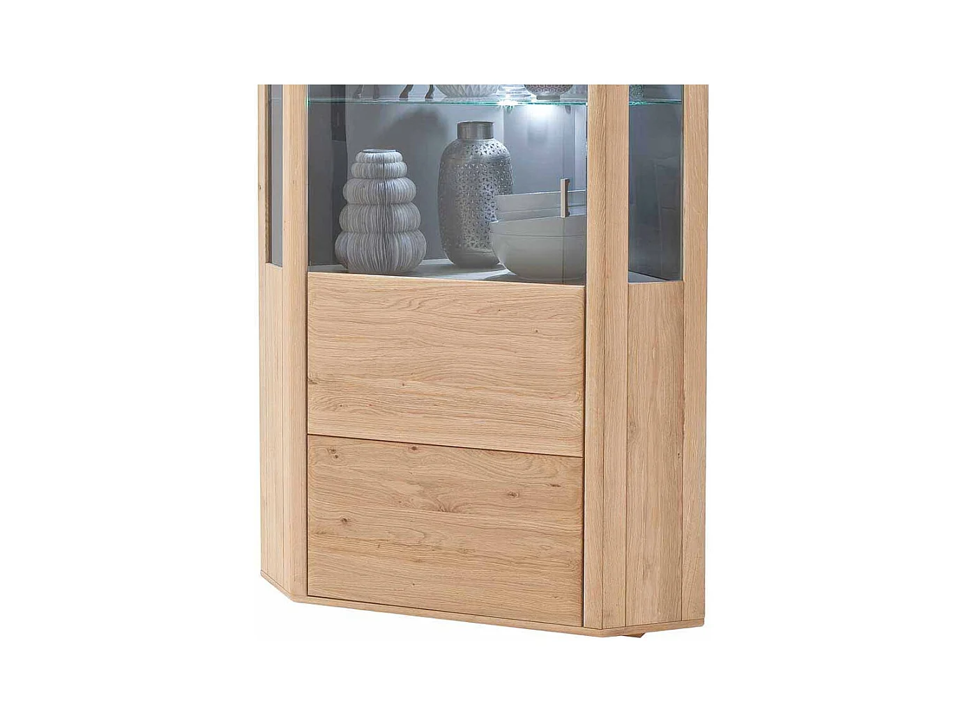 Eckvitrineneschrank aus Eiche Bianco LED Beleuchtung