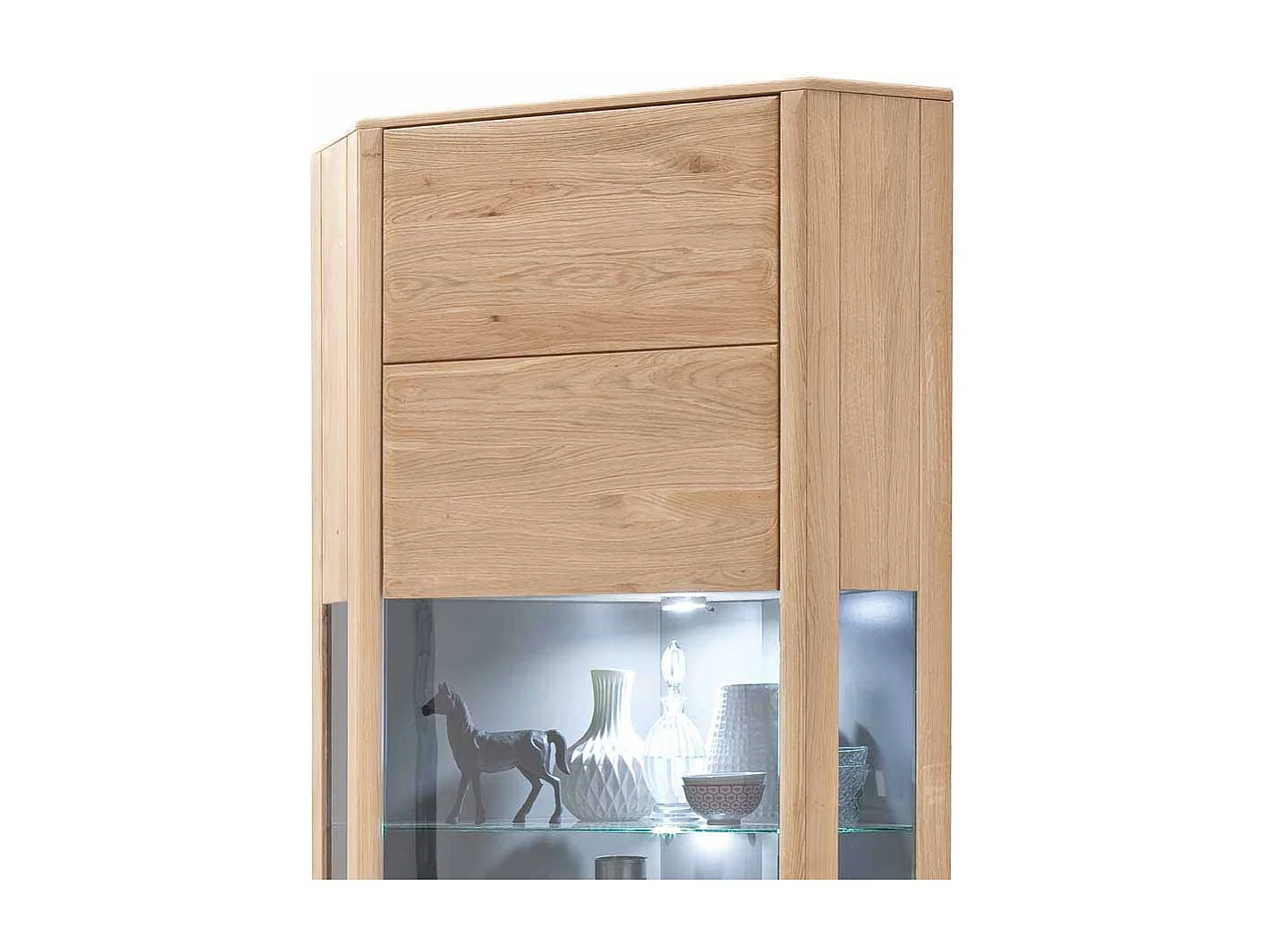 Eckvitrineneschrank aus Eiche Bianco LED Beleuchtung