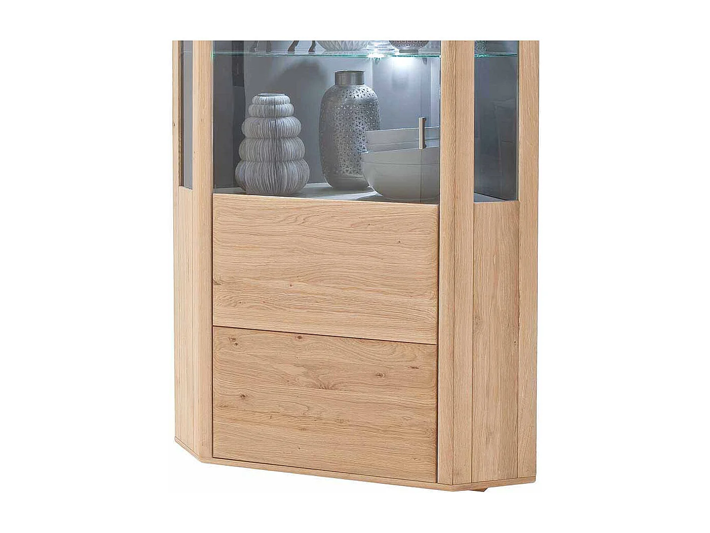 Eckvitrineneschrank aus Eiche Bianco LED Beleuchtung