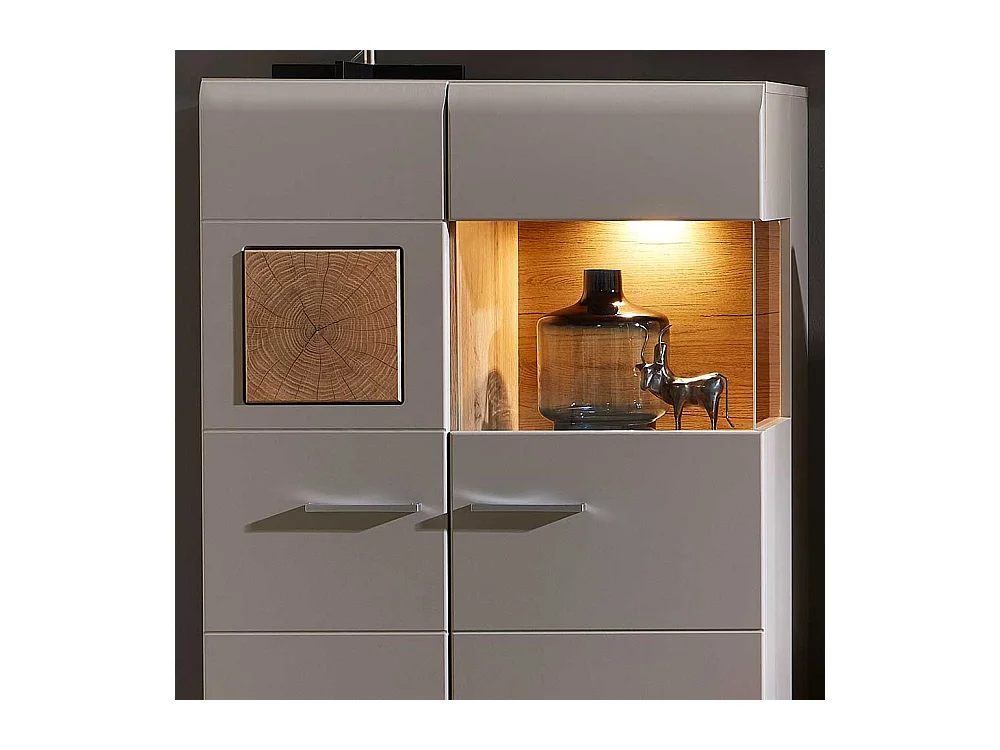 Wohnzimmer Highboard in Grau und Eiche Optik Glas