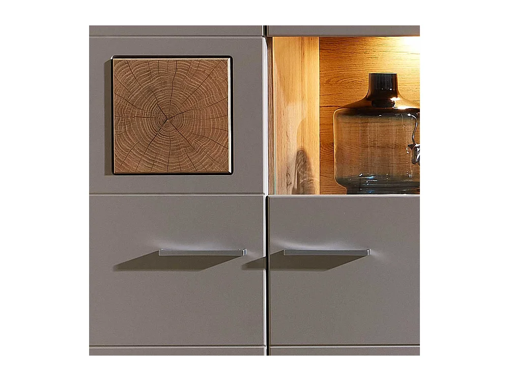 Wohnzimmer Highboard in Grau und Eiche Optik Glas