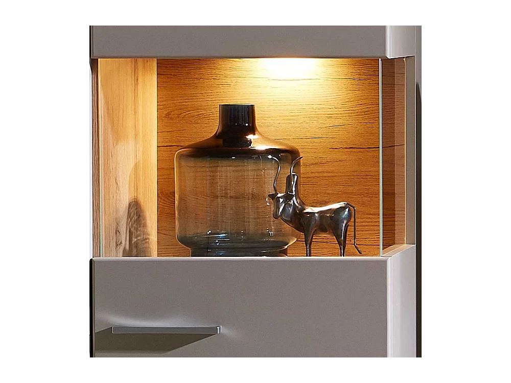 Wohnzimmer Highboard in Grau und Eiche Optik Glas