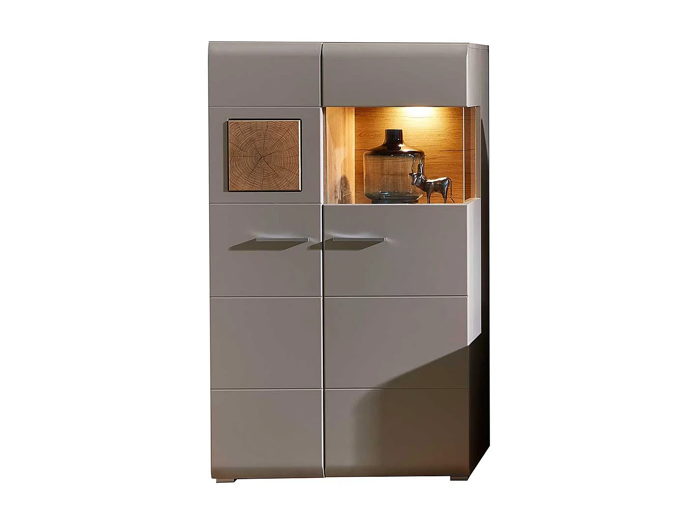 Wohnzimmer Highboard in Grau und Eiche Optik Glas