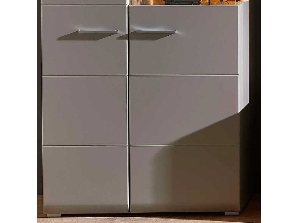 Wohnzimmer Highboard in Grau und Eiche Optik Glas