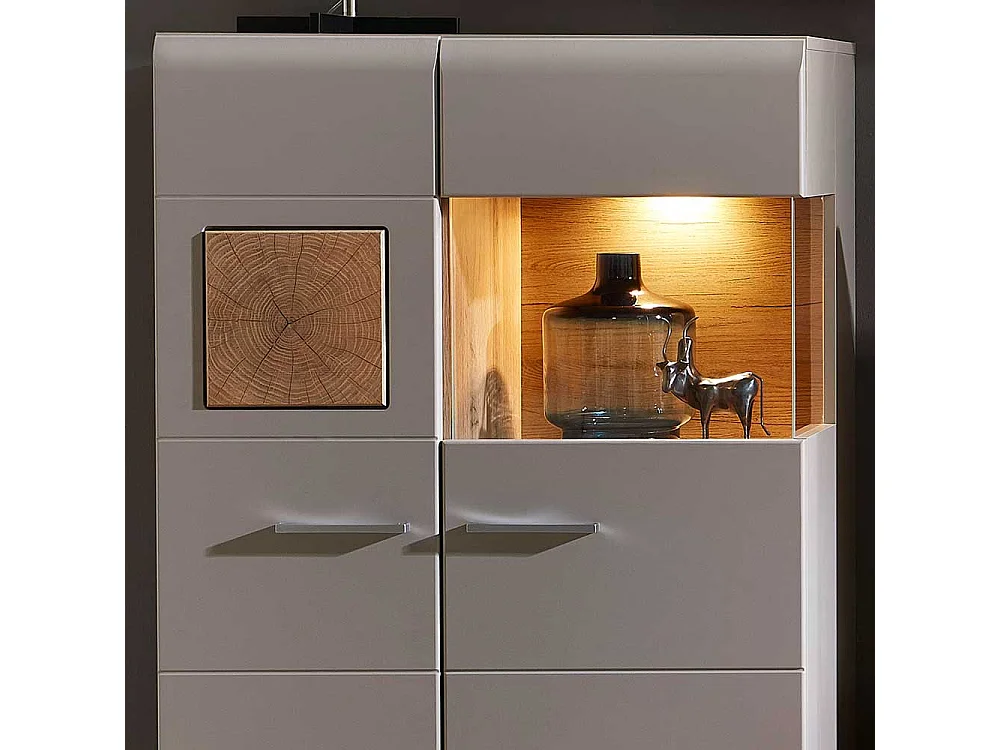 Wohnzimmer Highboard in Grau und Eiche Optik Glas