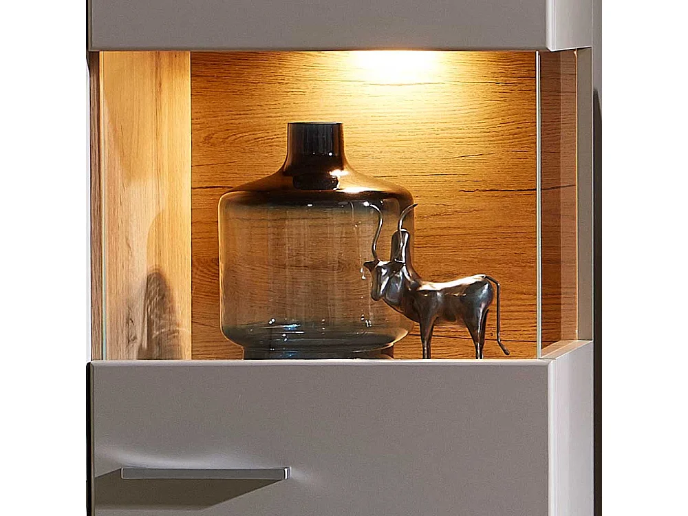 Wohnzimmer Highboard in Grau und Eiche Optik Glas