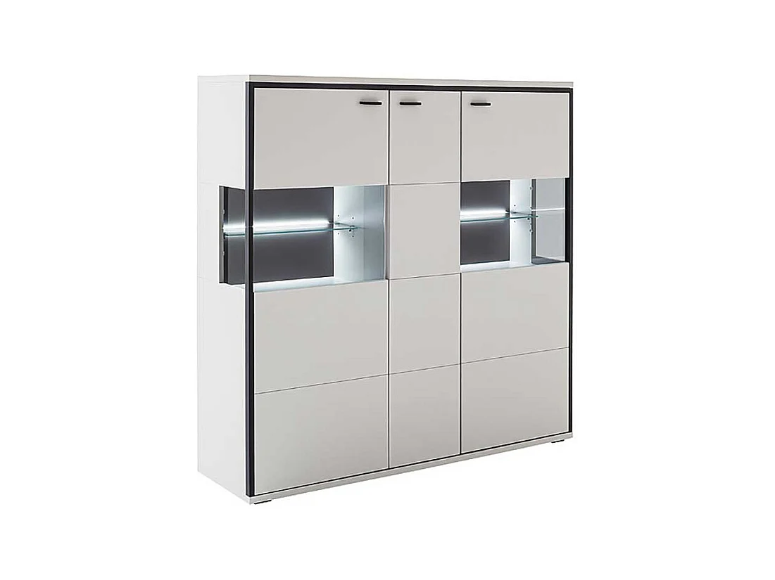 Esszimmer Highboard weiss und Schwarzgrau Glastüren