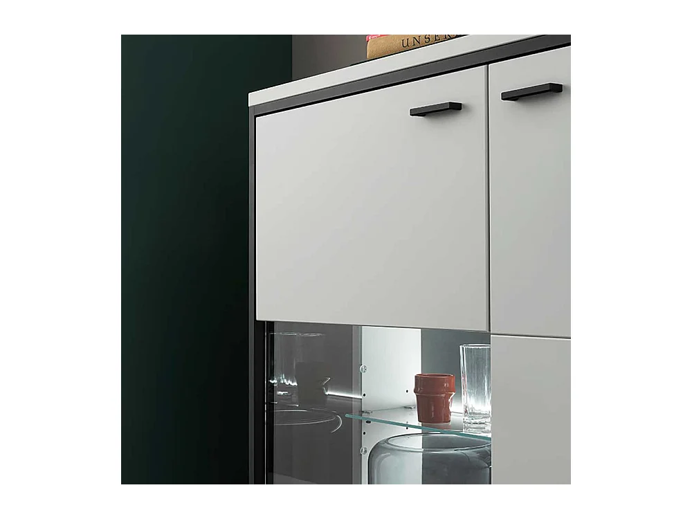 Esszimmer Highboard weiss und Schwarzgrau Glastüren