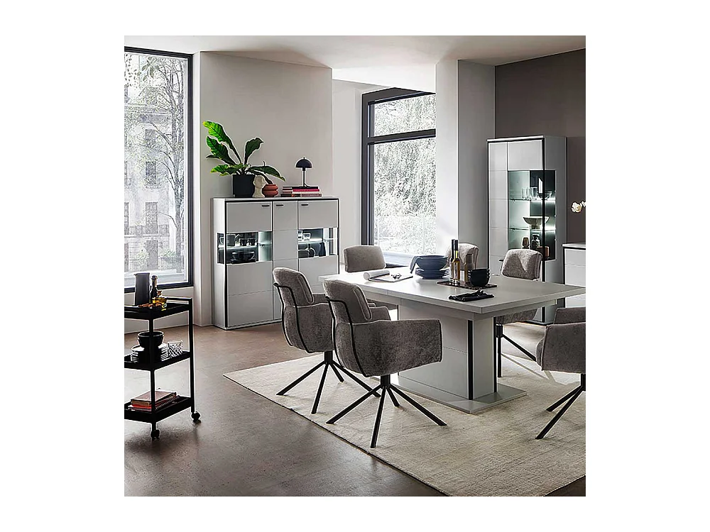 Esszimmer Highboard weiss und Schwarzgrau Glastüren