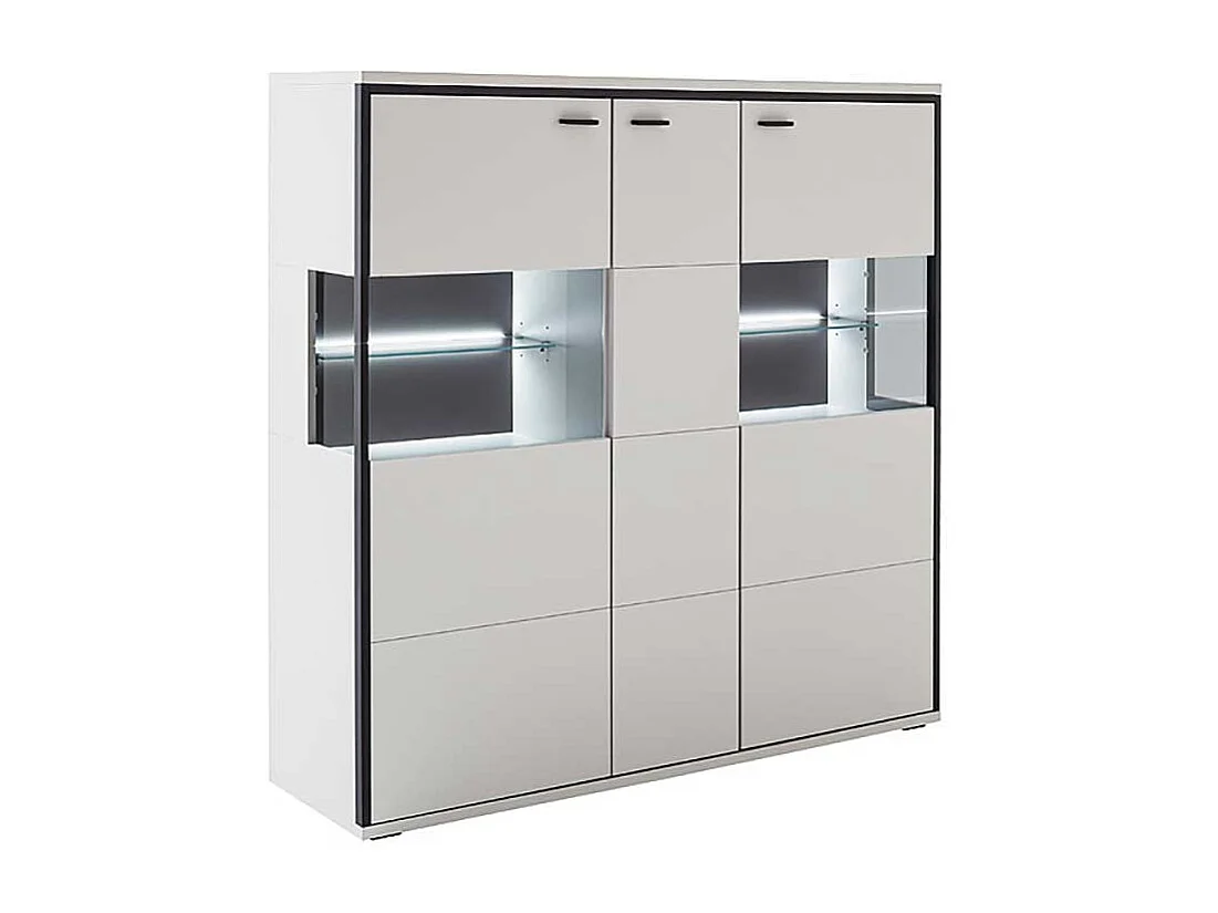 Esszimmer Highboard weiss und Schwarzgrau Glastüren