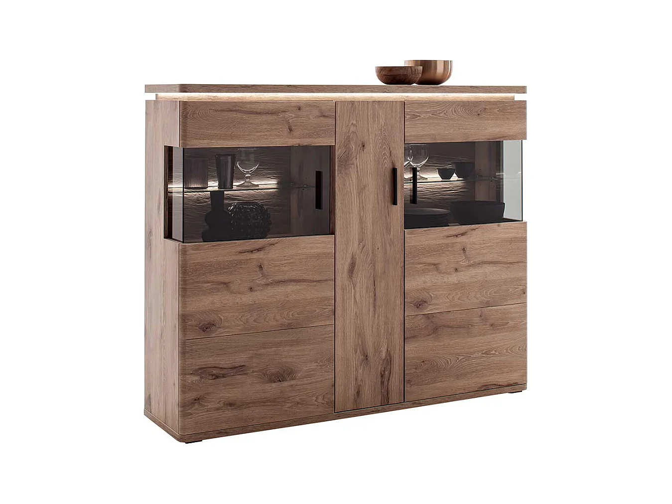 Highboard mit Glastüren in Wildeichefarben LED Beleuchtung