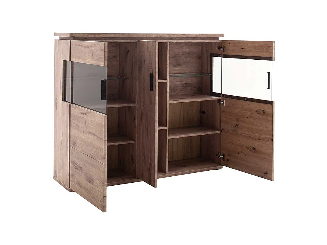 Highboard mit Glastüren in Wildeichefarben LED Beleuchtung