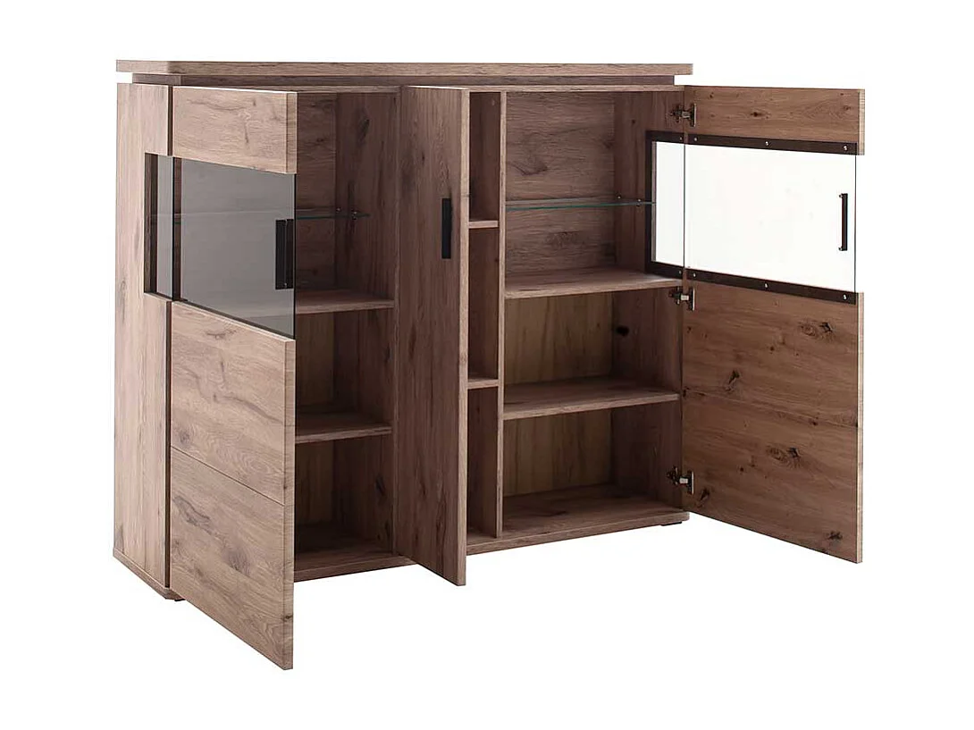 Highboard mit Glastüren in Wildeichefarben LED Beleuchtung