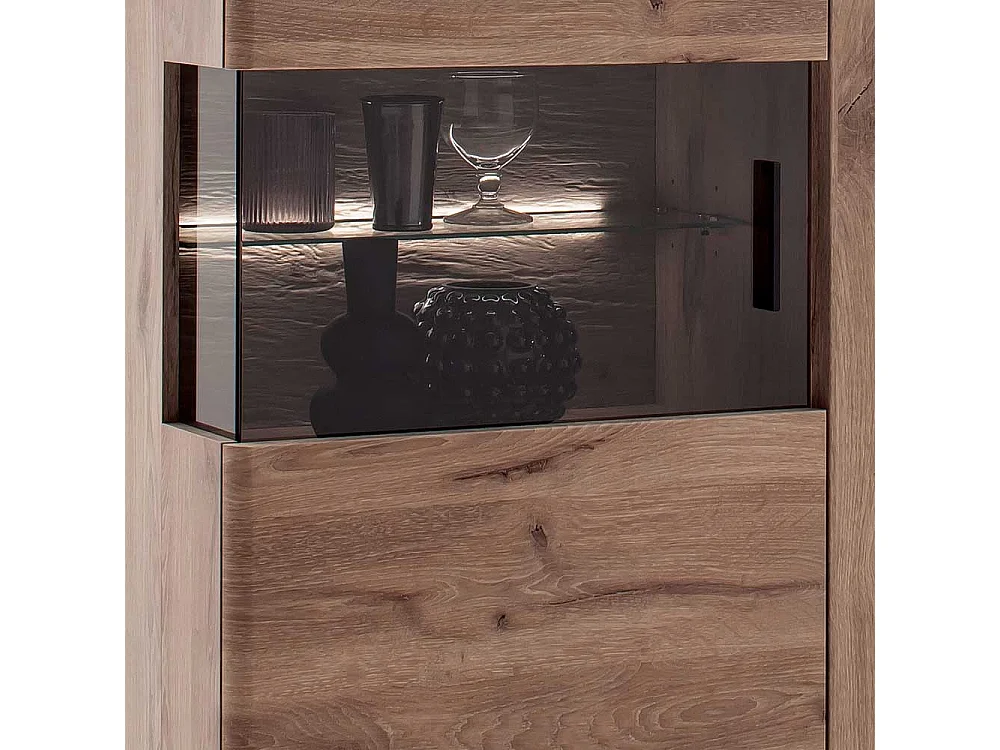 Highboard mit Glastüren in Wildeichefarben LED Beleuchtung