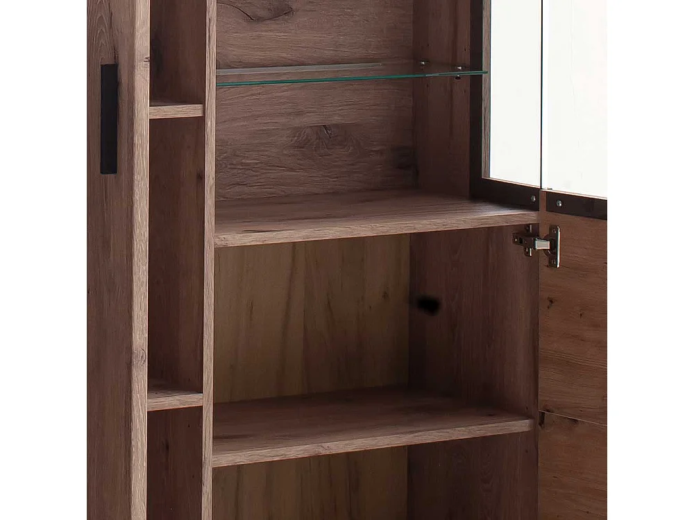 Highboard mit Glastüren in Wildeichefarben LED Beleuchtung