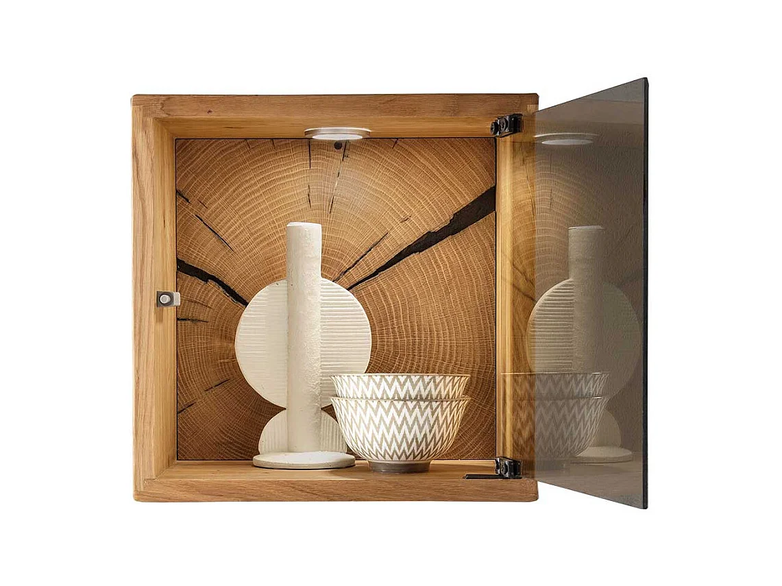 Wandschrank mit Glastür aus Wildeiche Massivholz 34 cm breit