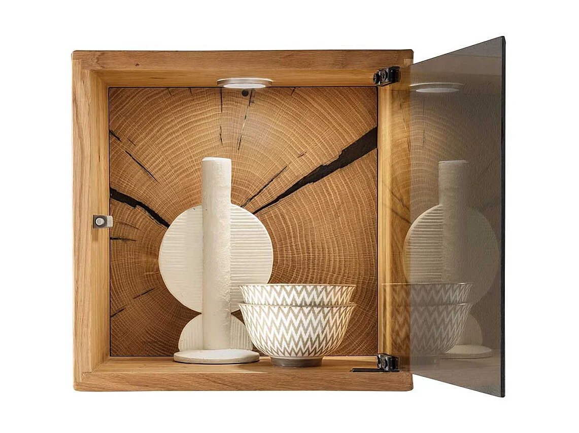 Wandschrank mit Glastür aus Wildeiche Massivholz 34 cm breit
