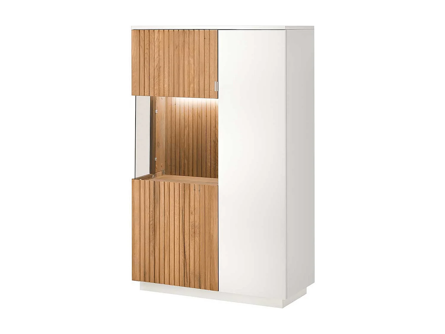 Highboard mit Glastür in Eiche Bianco und Weiß 152 cm hoch