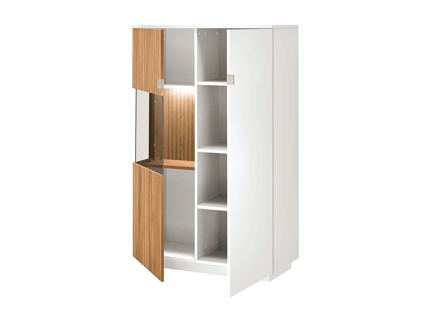 Highboard mit Glastür in Eiche Bianco und Weiß 152 cm hoch