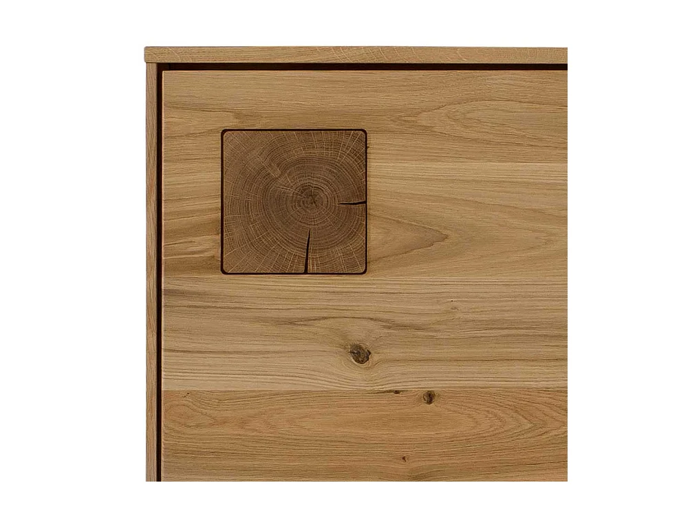 Highboard mit Glas Seiten aus Wildeiche Massivholz 145 cm hoch