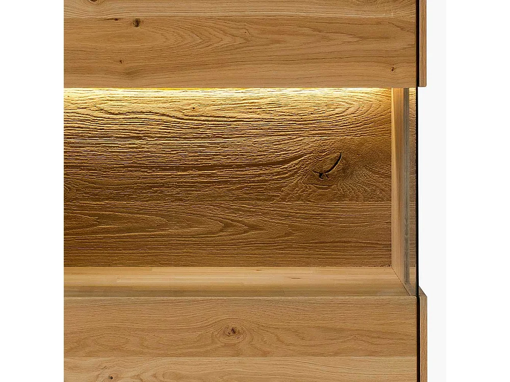 Highboard mit Glas Seiten aus Wildeiche Massivholz 145 cm hoch