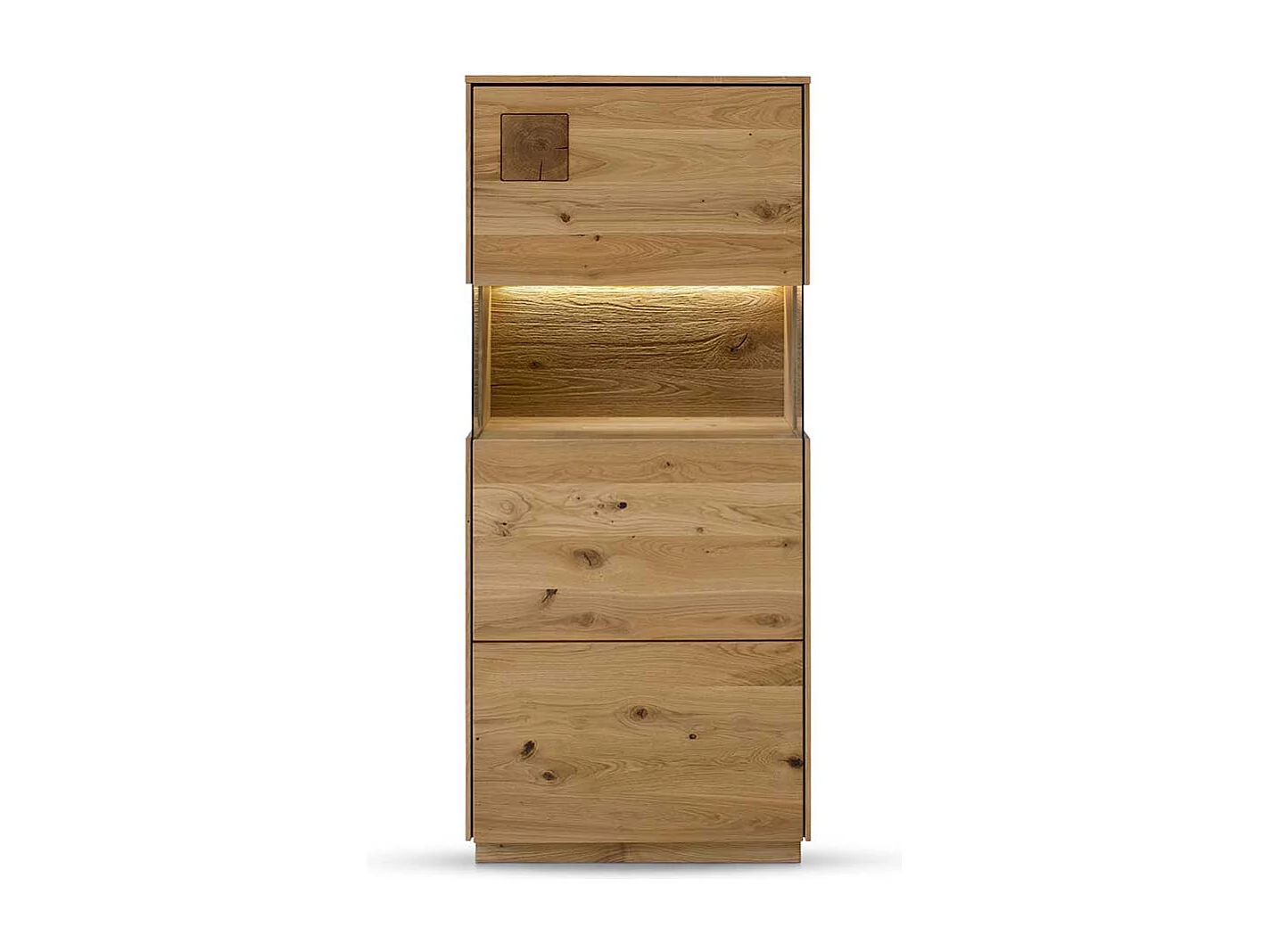 Highboard mit Glas Seiten aus Wildeiche Massivholz 145 cm hoch