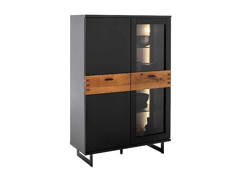 Modernes Highboard mit Glastür in Schwarzgrau Wildeichefarben