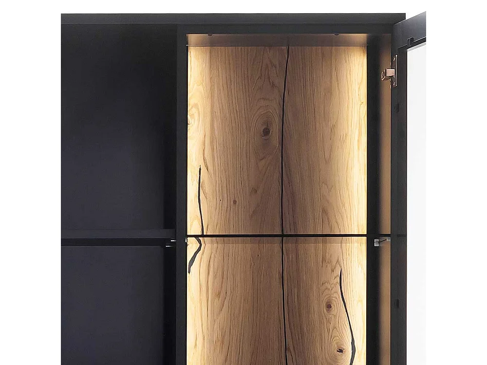 Modernes Highboard mit Glastür in Schwarzgrau Wildeichefarben