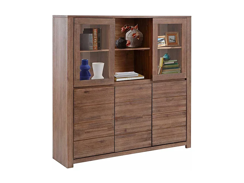 Highboard Wohnzimmer Highboard mit Glastüren in Dunkelbraun