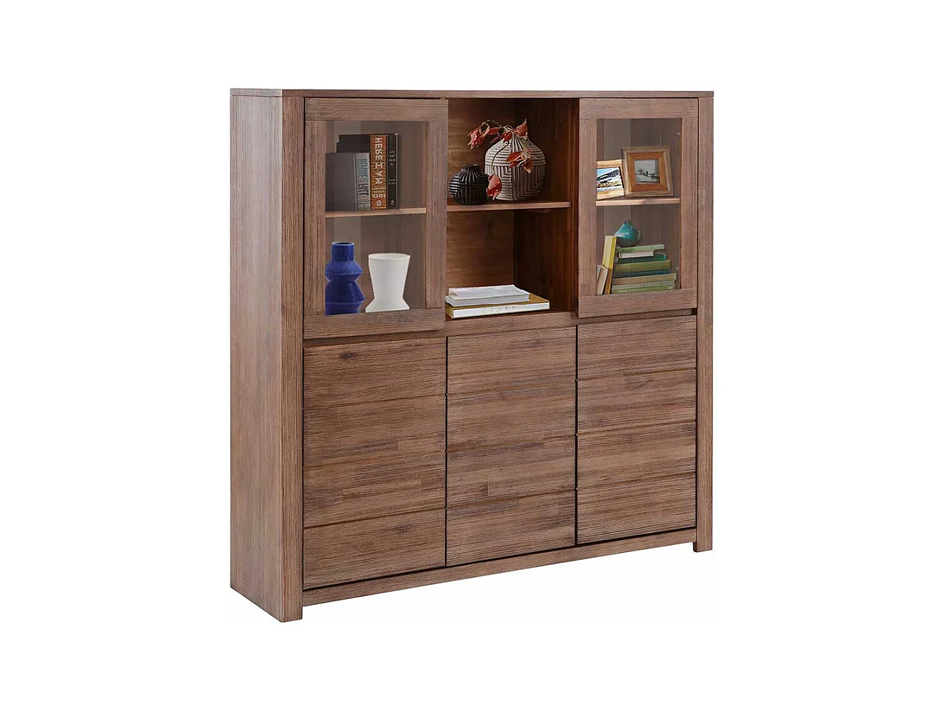 Highboard Wohnzimmer Highboard mit Glastüren in Dunkelbraun