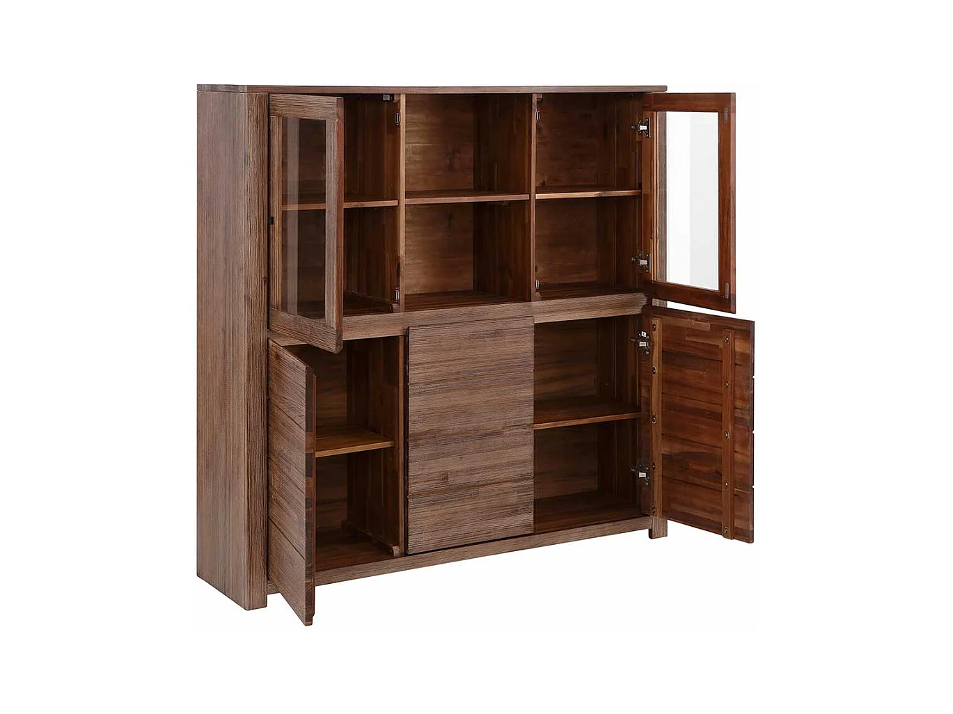 Highboard Wohnzimmer Highboard mit Glastüren in Dunkelbraun