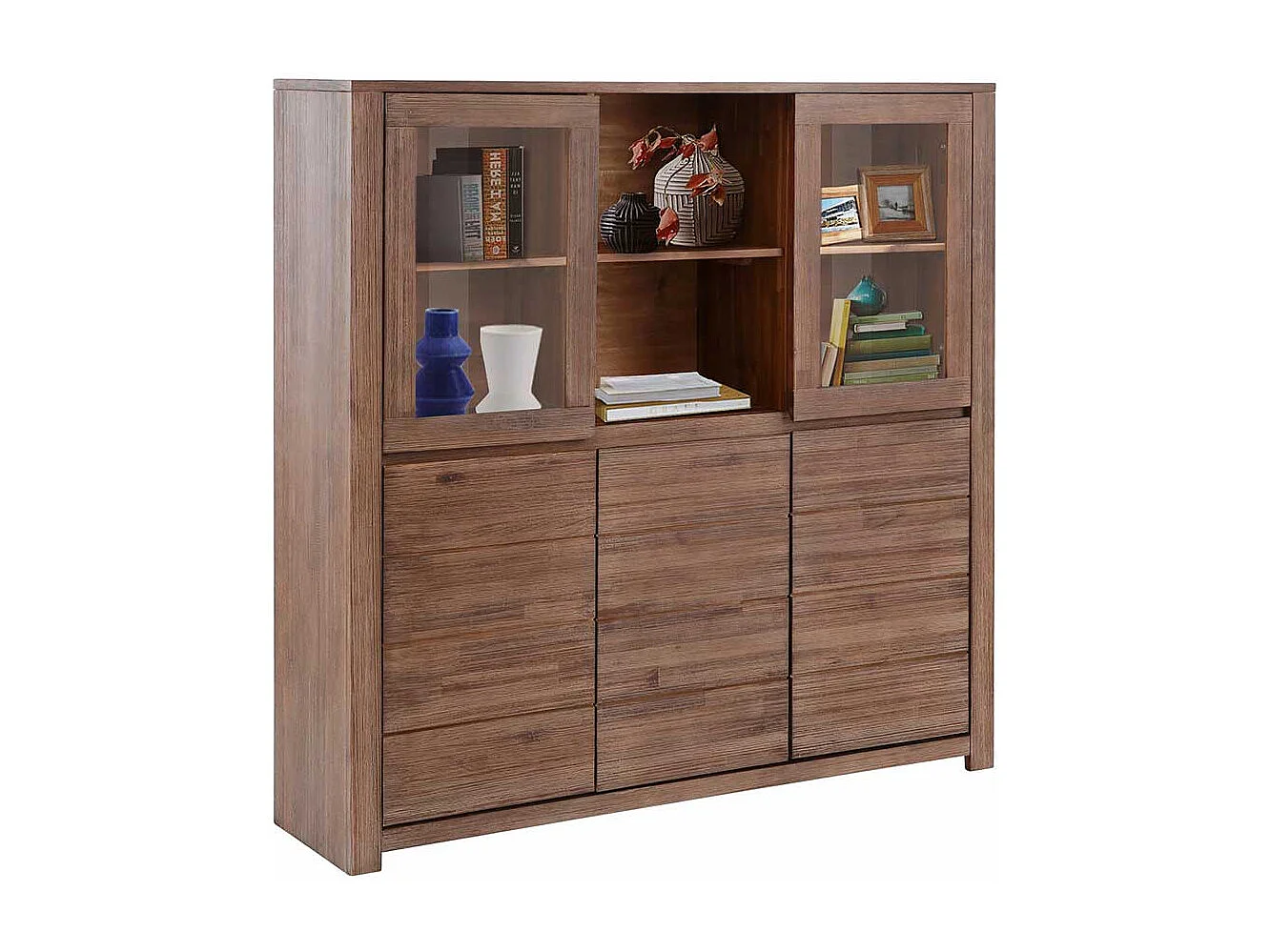 Highboard Wohnzimmer Highboard mit Glastüren in Dunkelbraun