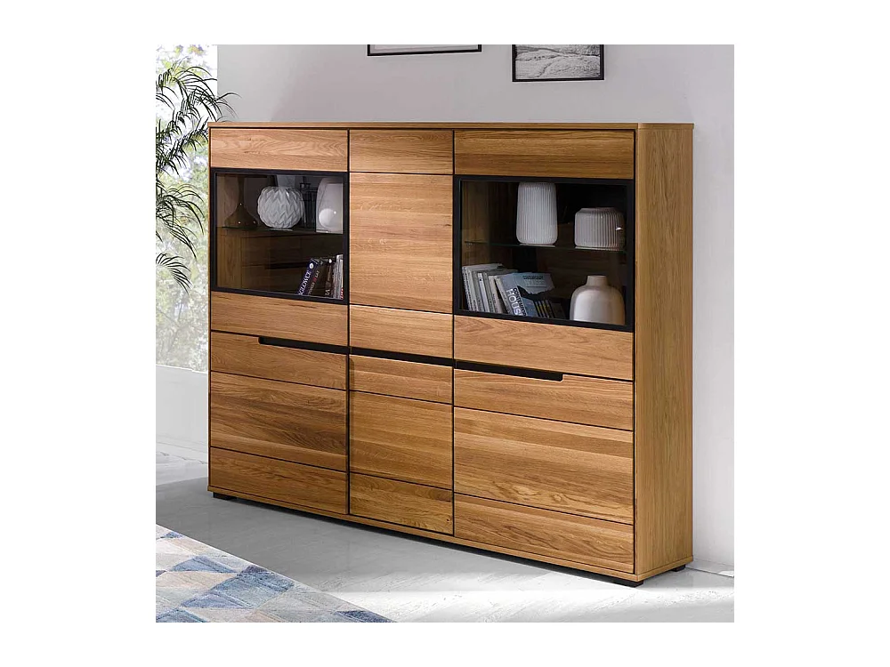 Wohnzimmerschrank mit 2 Glastüren Eichefarben & Schwarz