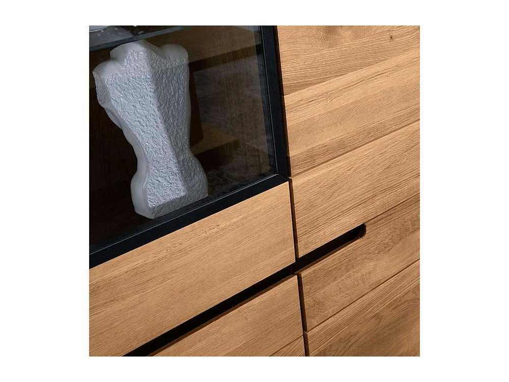 Wohnzimmerschrank mit 2 Glastüren Eichefarben & Schwarz