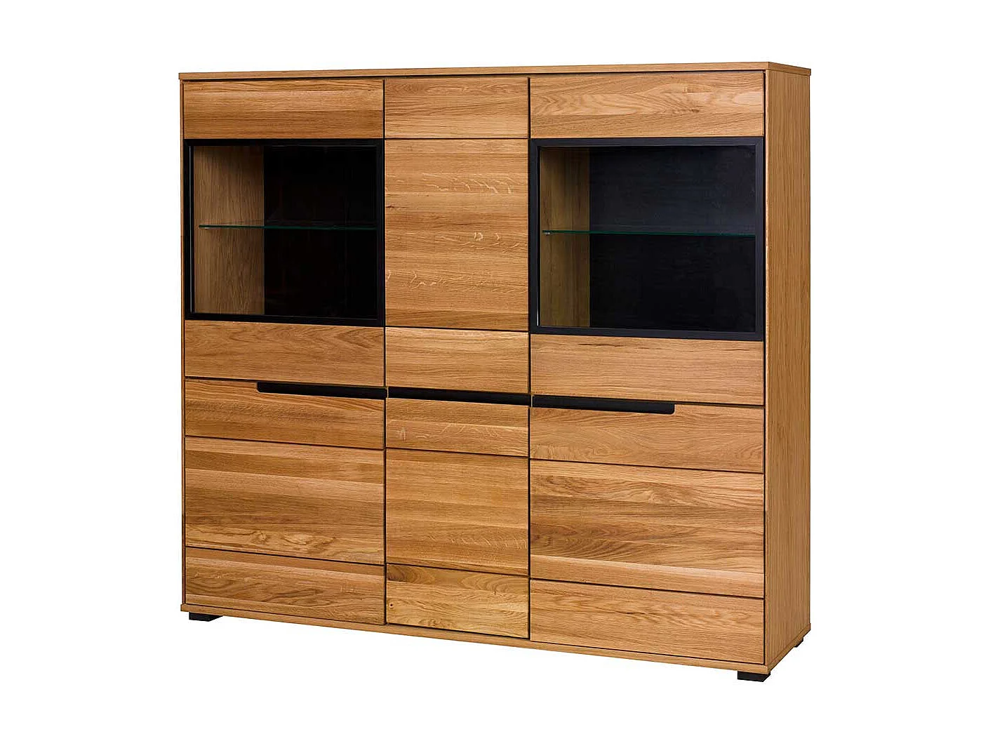 Wohnzimmerschrank mit 2 Glastüren Eichefarben & Schwarz