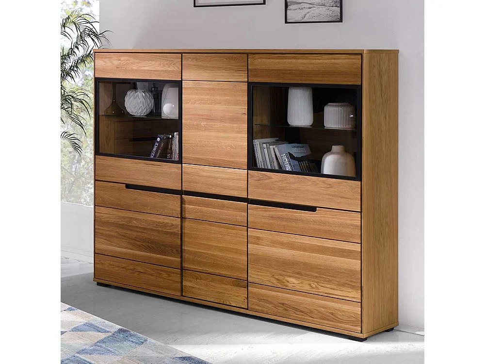 Wohnzimmerschrank mit 2 Glastüren Eichefarben & Schwarz